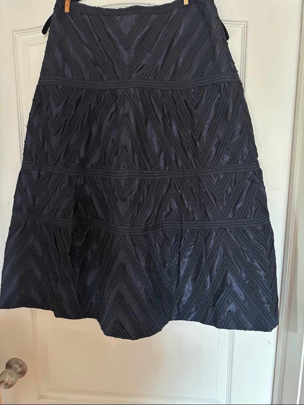 Carolina Herrera Navy Textured A-Line Midi Skirt
